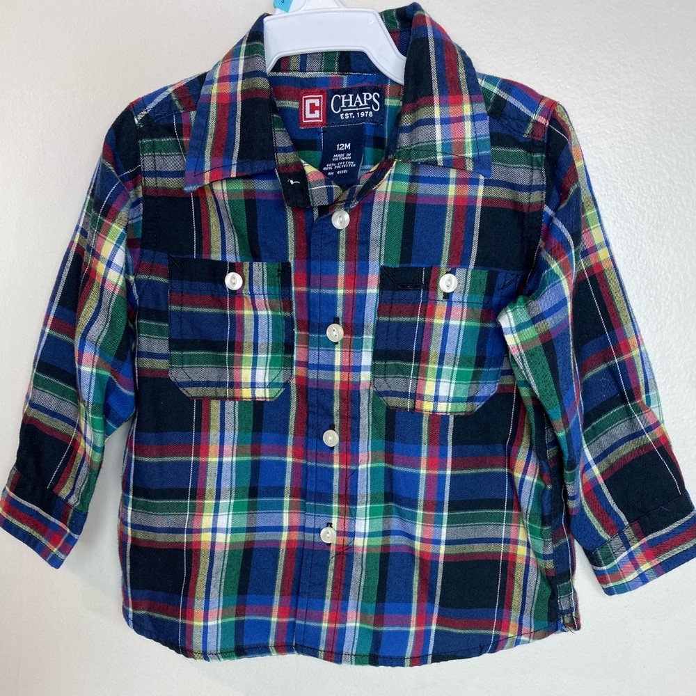Chaps Long Sleeve Plaid Shirt, Red, Toddler 12 Mo